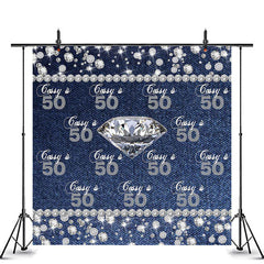 Lofaris Repeat Denim Diamond 50th Custom Birthday Backdrop