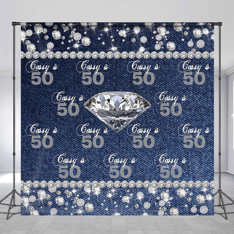 Lofaris Repeat Denim Diamond 50th Custom Birthday Backdrop