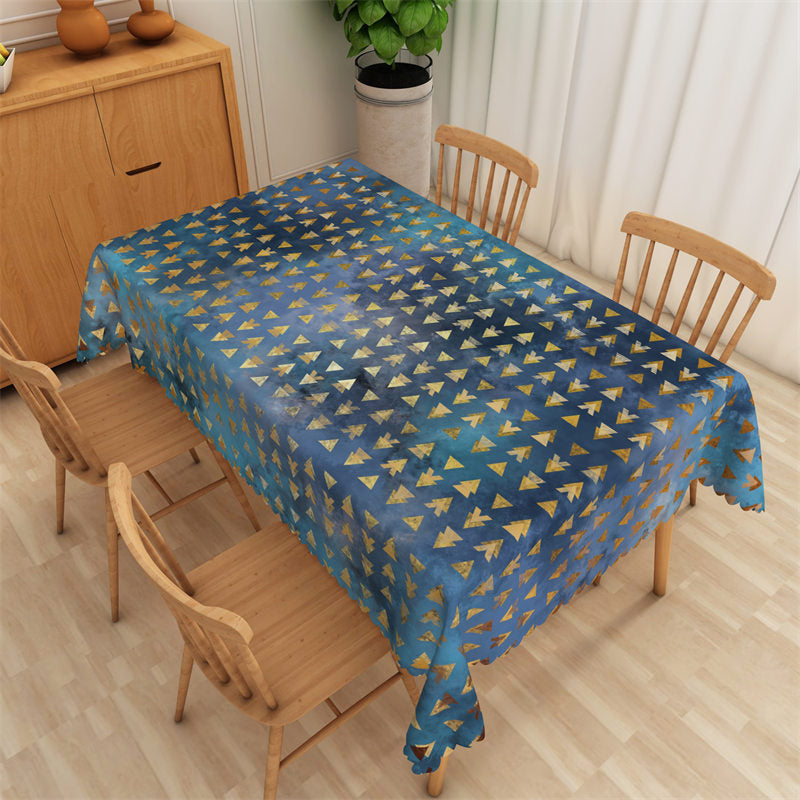 Lofaris Repeat Golden Triangle Blue Rectangle Tablecloth