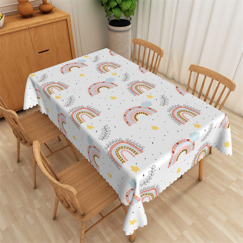 Lofaris Repeat Rainbow Black Lines Leaf Rectangle Tablecloth