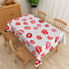 Lofaris Repeat Red Lip Print Heart Rectangle Tablecloth