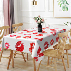 Lofaris Repeat Red Lip Print Heart Rectangle Tablecloth