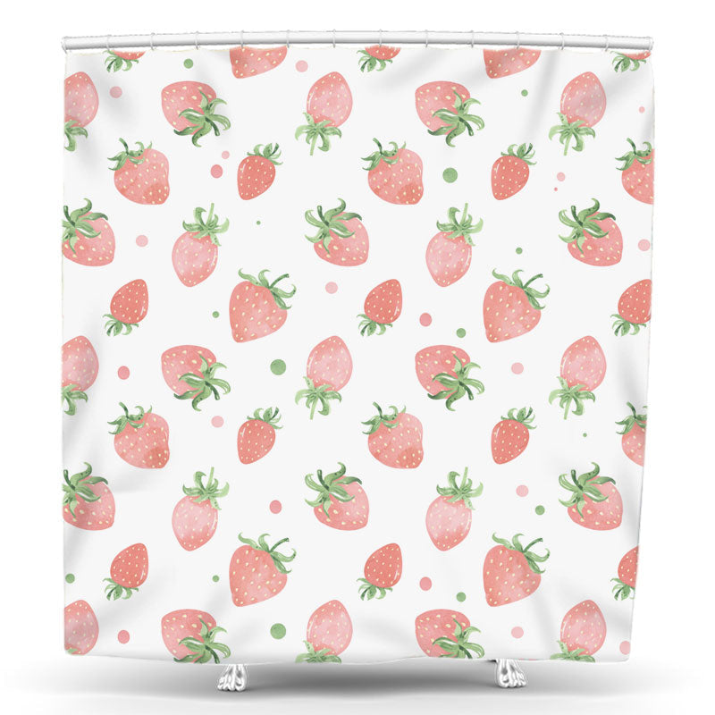 Lofaris Repeat Watercolor Red Strawberry Shower Curtain