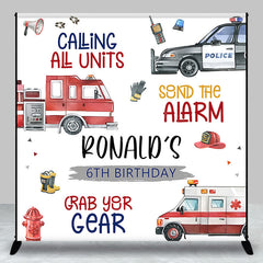 Lofaris Rescue Vehicle Custom Name 6th Birthday Backdrop