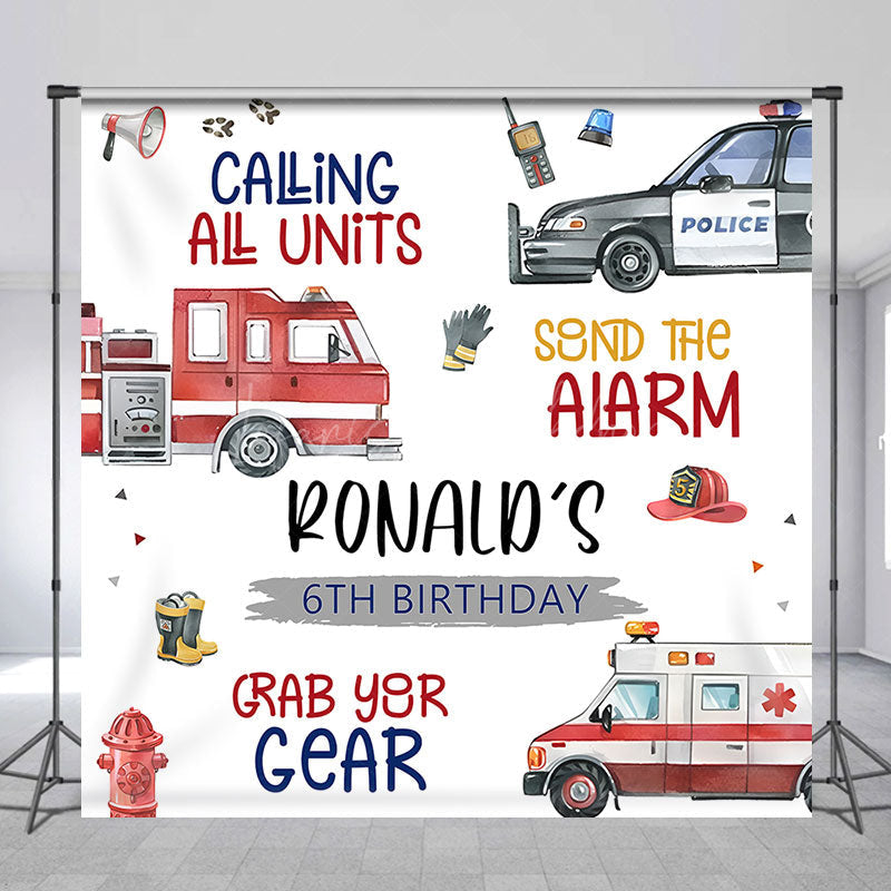 Lofaris Rescue Vehicle Custom Name 6th Birthday Backdrop