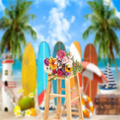 Lofaris Resort Beach Surfboard Coconut Tree Summer Backdrop