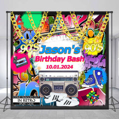 Lofaris Retro 90s Hip Hop Colorful Custom Birthday Backdrop