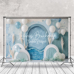 Lofaris Retro Arch Balloons Beach Summer Cake Smash Backdrop