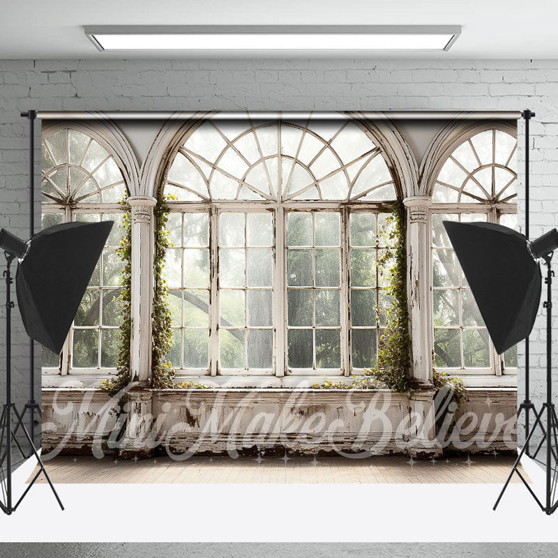 Lofaris Retro Arch Spring Scene White Window Photo Backdrop