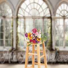 Lofaris Retro Arch Spring Scene White Window Photo Backdrop