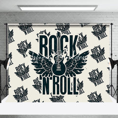 Lofaris Retro Beige Black Repeated Rock N Roll Wing Backdrop