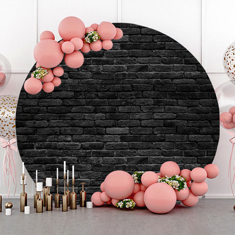 Lofaris Retro Black Brick Wall Round Backdrop For Birthday