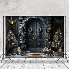 Lofaris Retro Black Door Xmas Trees Gifts Christmas Backdrop