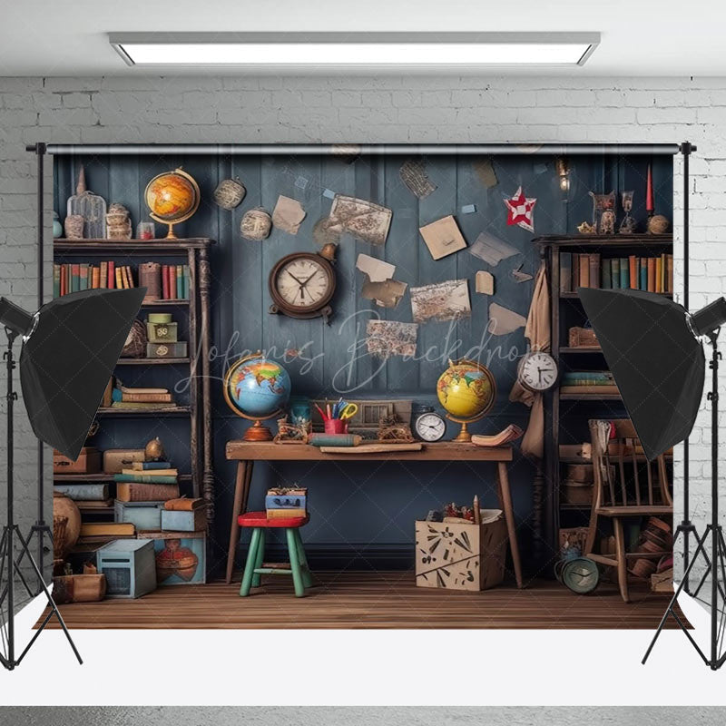 Lofaris Retro Black Wall Globe Bookcase Photography Backdrop