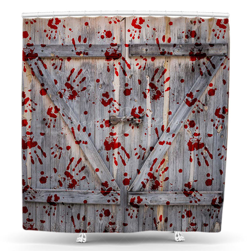 Lofaris Retro Bloody Handprint Wooden Door Shower Curtain