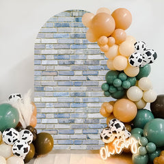 Lofaris Retro Blue Brick Wall Patterns Party Arch Backdrop