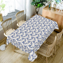 Lofaris Retro Blue Flowers White Pattern Rectangle Tablecloth