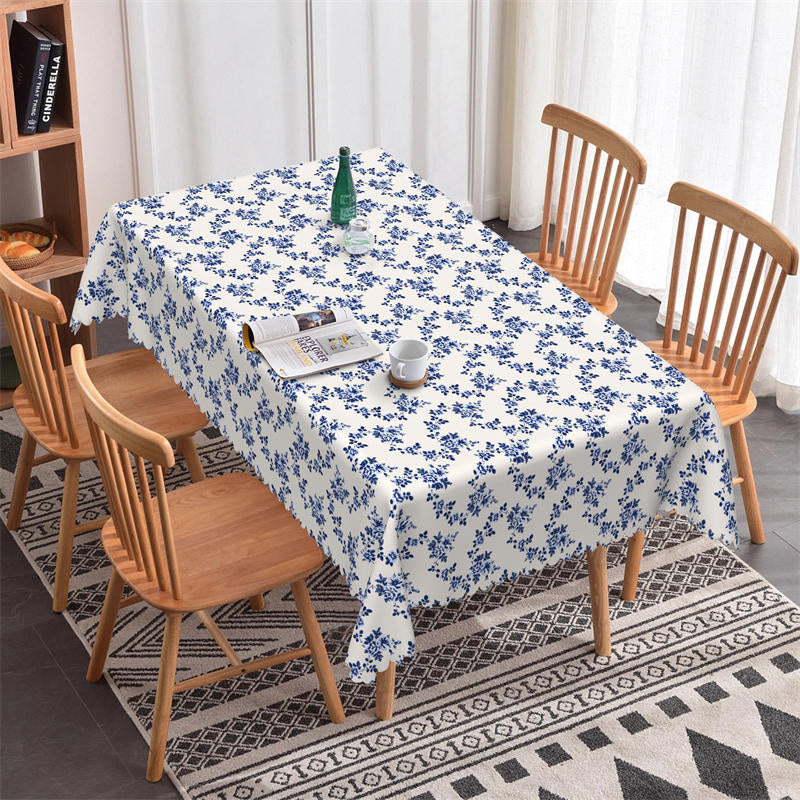 Lofaris Retro Blue Flowers White Pattern Rectangle Tablecloth