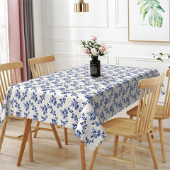 Lofaris Retro Blue Flowers White Pattern Rectangle Tablecloth