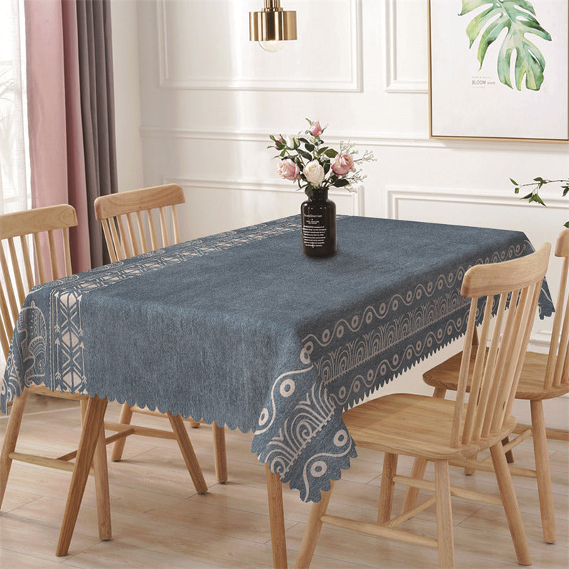 Lofaris Retro Blue Light Grey Lines Rectangle Tablecloth