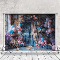 Lofaris Retro Blue Pink Starfish Balloon Cake Smash Backdrop