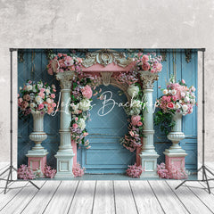 Lofaris Retro Blue Wall Luxury Arch Floral Wedding Backdrop