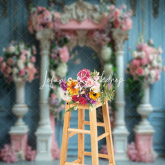 Lofaris Retro Blue Wall Luxury Arch Floral Wedding Backdrop