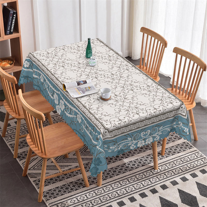 Lofaris Retro Blue White Floral Pattern Rectangle Tablecloth