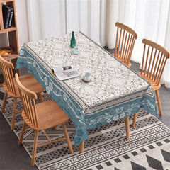 Lofaris Retro Blue White Floral Pattern Rectangle Tablecloth