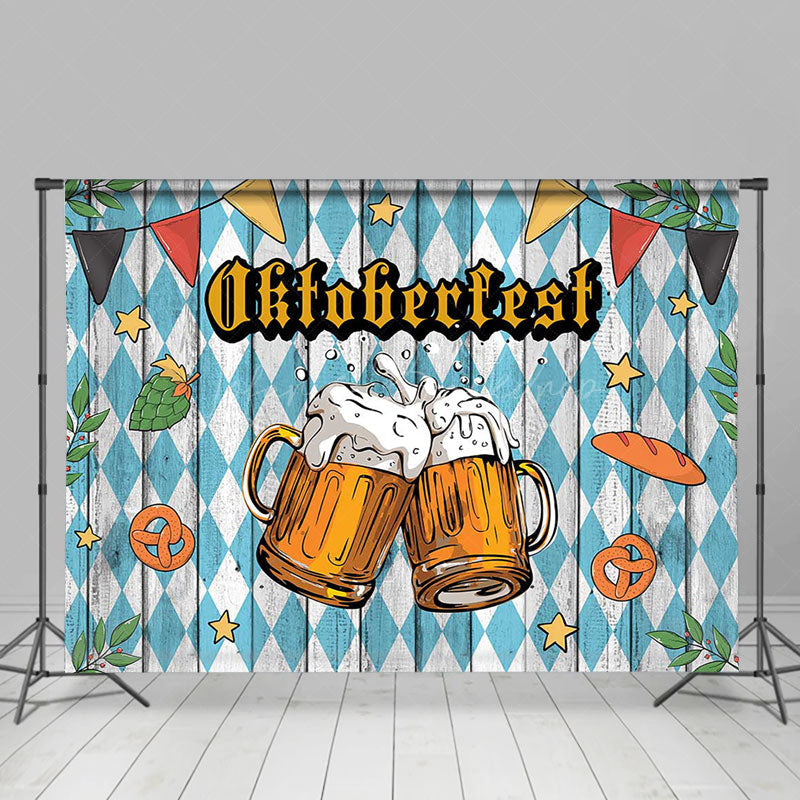 Lofaris Retro Blue Wooden Wall Oktoberfest Party Backdrop