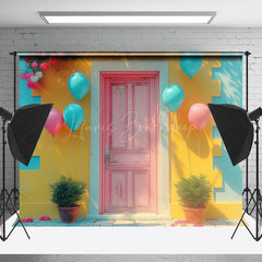 Lofaris Retro Blue Yellow Pink Plant Door Backdrop For Photo