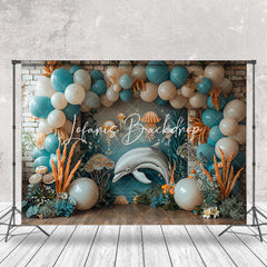 Lofaris Retro Brick Wall Balloon Dolphin Cake Smash Backdrop