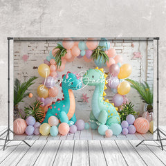 Lofaris Retro Brick Wall Dinosaur Doll Cake Smash Backdrop