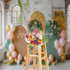 Lofaris Retro Brick Wall Tribal Leopard Cake Smash Backdrop