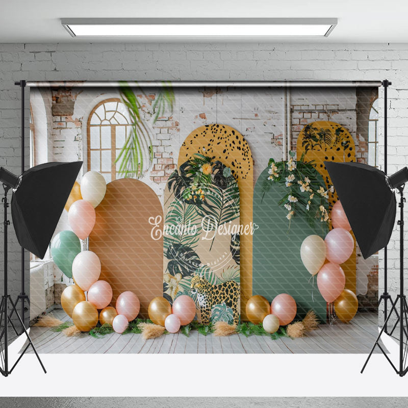 Lofaris Retro Brick Wall Tribal Leopard Cake Smash Backdrop