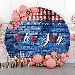 Lofaris Retro Brick Wall Usa Flag Round 4th Of July Backdrop