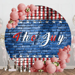 Lofaris Retro Brick Wall Usa Flag Round 4th Of July Backdrop