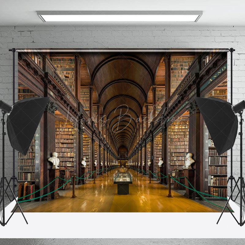 Lofaris Retro Brown Library Corridor Architecture Backdrop