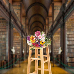 Lofaris Retro Brown Library Corridor Architecture Backdrop