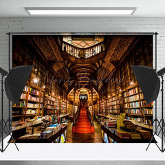 Lofaris Retro Brown Luxury Library Architecture Backdrop