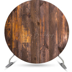 Lofaris Retro Brown Vertical Wood Grain Round Party Backdrop