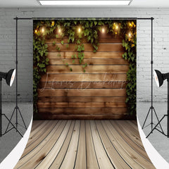 Lofaris Retro Brown Wood Wall Greenery Sweep Photo Backdrop