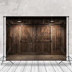 Lofaris Retro Brown Wooden Barn Door Floor Photo Backdrop