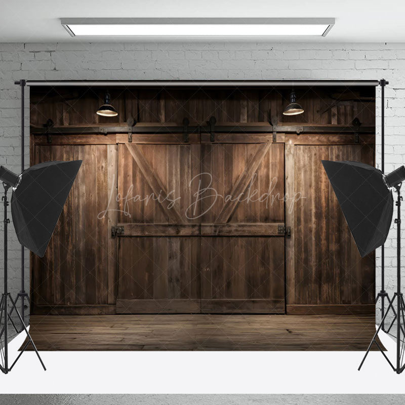 Lofaris Retro Brown Wooden Barn Door Floor Photo Backdrop