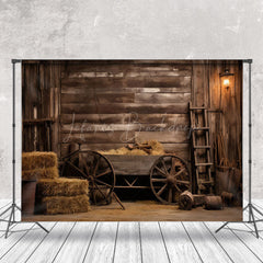 Lofaris Retro Brown Wooden Cart Interior Barn Photo Backdrop