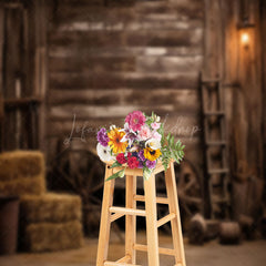 Lofaris Retro Brown Wooden Cart Interior Barn Photo Backdrop