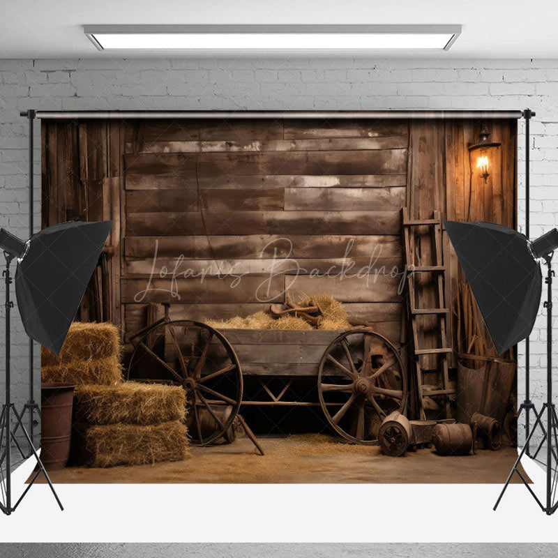 Lofaris Retro Brown Wooden Cart Interior Barn Photo Backdrop