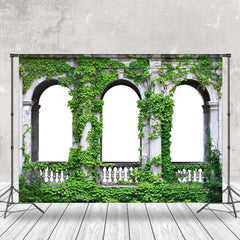 Lofaris Retro Building Arch Wall Greenery Photo Backdrop