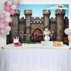 Lofaris Retro Castle Tower Blue Sky Backdrop For Birthday