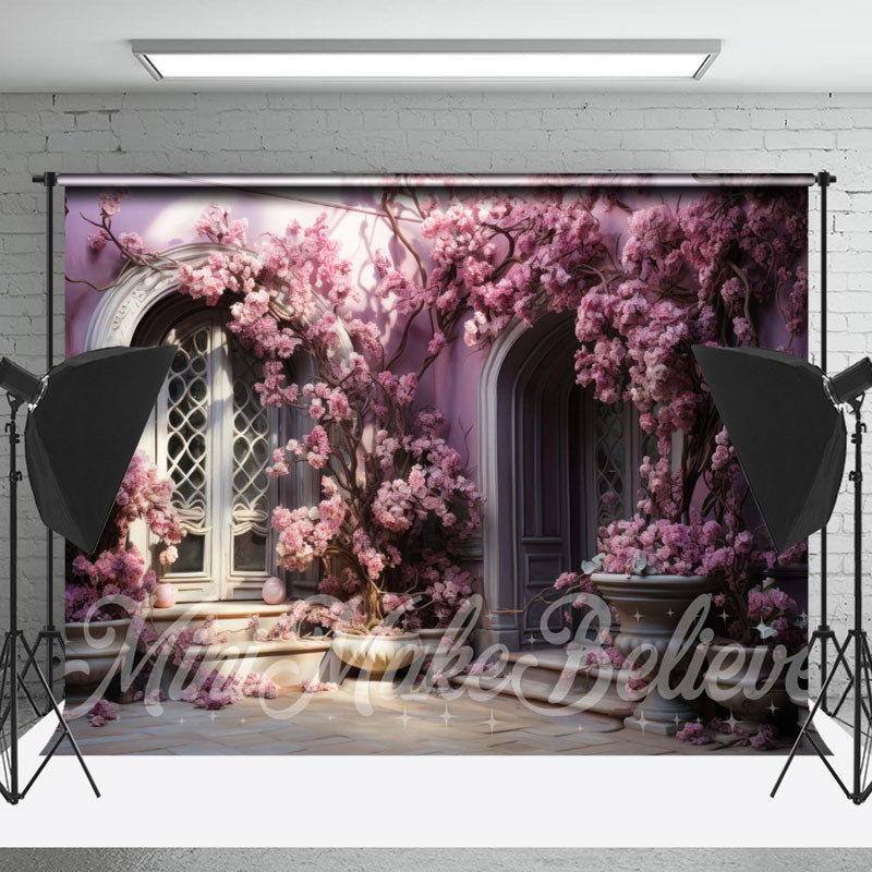 Lofaris Retro Courtyard Purple Flower Tree Floral Backdrop